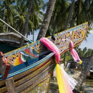 Thailand, Saiburi, painted bow of a kolae boat, close-up