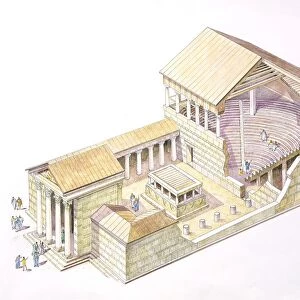 Turkey, Milet (Miletus), reconstruction of bouleuterion, illustration