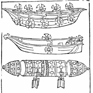 Various forms of paddle boats for use in war