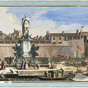 View of Livorno: Quattro Mori monument (The Four Moors), by Giuseppe Maria Terreni, illustration