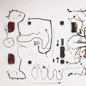 Above view of wiring loom of modern car