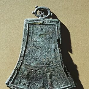 Villanovian civilization, bronze bell with reliefs of female activities from Arsenale Militare necropolis, Bologna, Italy
