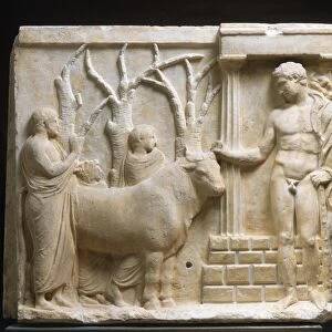 Votive relief with scene of bull sacrifice to Heracles