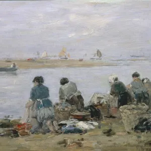 Washerwomen on banks of Touques River near Trouville, by Eugene Boudin, painting