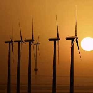 Wind turbines in Copenhagen Harbour, sunset