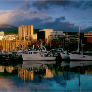 Dawn light at the Hobart waterfront, southern Tasmania