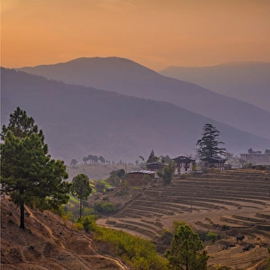 A dawn sky lights up the Punakha valley in Bhutan