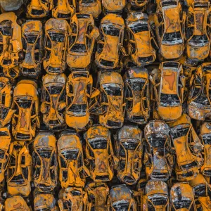 Drone image of cars damaged by fire, Savona, Italy