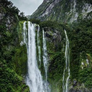 Milford Sound waterfall, New Zealand