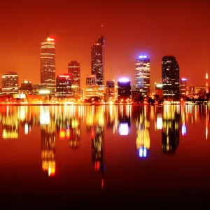 Perth City Night Skyline Reflected in the Swan River