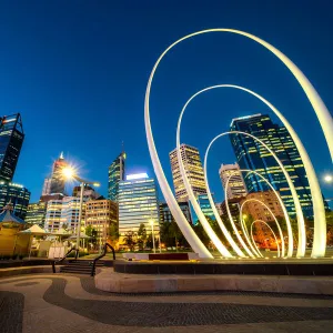 Perth city waterfront during twilight night in Perth, Western Australia, Australia