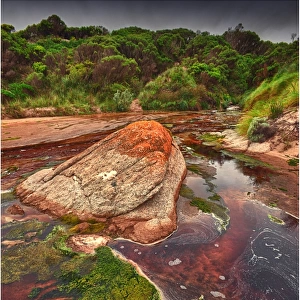 Tannin infused creek meandering its way onto the beach at Disappointment bay, King Island Tasmania