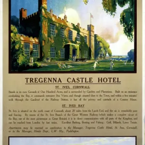 Tregenna Castle Hotel Print, St Ives Cornwall GWR Poster 1923-1947 Tregenna Castle Hotel Print, St Ives Cornwall GWR Poster 1923-1947