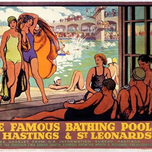 The Famous Bathing Pool at Hastings and St Leonards, LMS poster, c 1920s