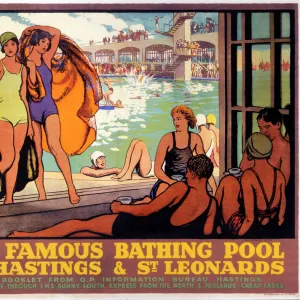 The Famous Bathing Pool at Hastings and St Leonards, LMS poster, c 1920s