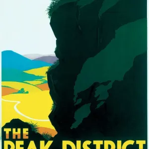 The Peak District Print, a 1935 LMS poster featuring a cliffside couple The Peak District Print, a 1935 LMS poster featuring a cliffside couple