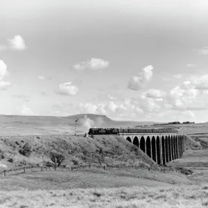 Steam trains going over the Ribblehead Viaduct, Settle and Carlisle line, c 1958