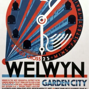 Welwyn Garden City, railway poster, c 1930s