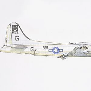 1943 Boeing B-17G Flying Fortress, metallic-white bomber with star painted on side