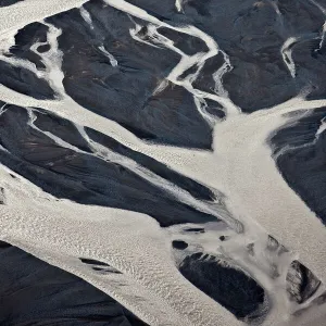 Aerial of glacial riverbed, Iceland