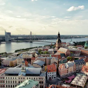 Aerial view of Riga at sunset