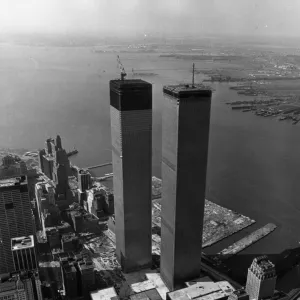 Aerial view of the Twin Towers of the World Trade Center Construction