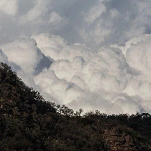 Afternoon storm clouds building up over the mountain ridges, Marataba Private Game Reserve, Limpopo, South Africa