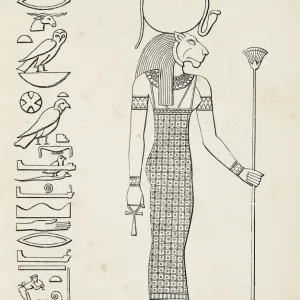 Ancient egyptian hieroglyph of Tefnut deity of moisture