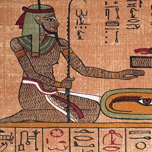 Ancient Egyptian Papyrus, eye of horus and tattooed man