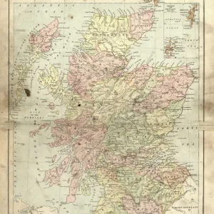 Antique damaged map of Scotland in the 19th Century