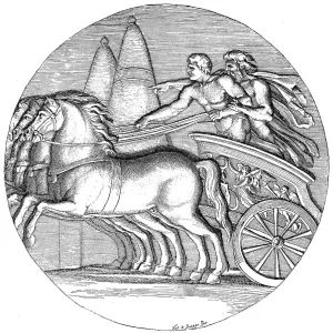 Antique illustration of Heracles driving the Sun chariot