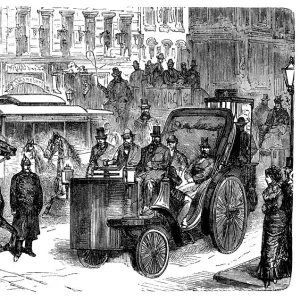 Antique illustration of steam and gas vehicles