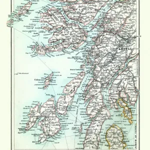 Antique map, Scotland, Jura, Mull, Argyll, Islay 19th Century