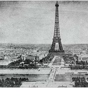 Antique photograph: Eiffel Tower, Paris, France