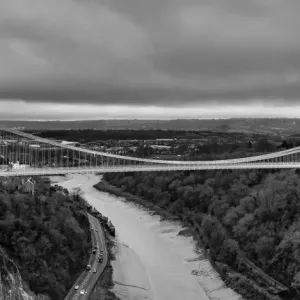 Black and White Clifton Suspension Bridge Print, 1864 Black and White Clifton Suspension Bridge Print, 1864