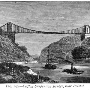Vintage Engraving Print of Clifton Suspension Bridge, 1884 Vintage Engraving Print of Clifton Suspension Bridge, 1884