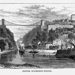Clifton Suspension Bridge Victorian Engraving Print, Circa 1840 Clifton Suspension Bridge Victorian Engraving Print, Circa 1840