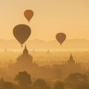 Balloons flying over Bagan, Myanmar