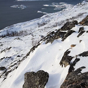 Bay near Somaroy in winter, Tromso, Norway, Europe