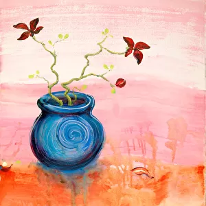 Blue vase with red lilies