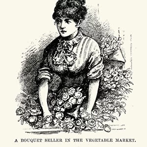 Bouquet seller in the market, New Orleans 19th Century