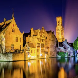 Buildings on Canal at Night - Bruges