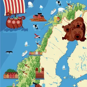 A cartoon illustration of a Norway map