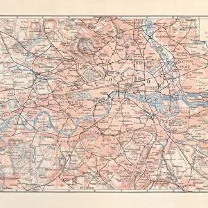 City map of London with suburbs, England, lithograph, published 1897