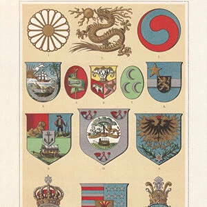 Coat of arms of African and Asian countries, chromolithograph, published 1897