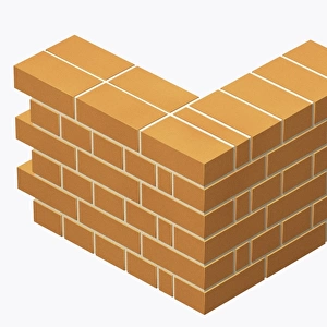 Corner of a brick wall, built in English bond bricklaying pattern