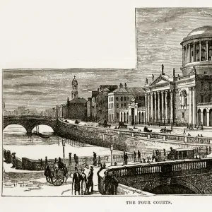 Four Courts in Dublin, Ireland Victorian Engraving, 1840