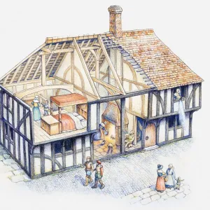 Cross section illustration of Tudor house