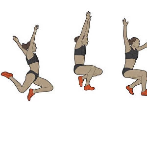 Different stages of athlete performing sail long jump