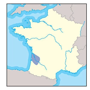 Digital illustration of Bordeaux wine region in France, shown in purple